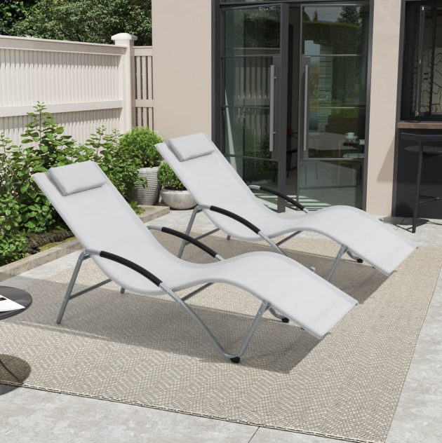 Curved Design Outdoor Lounge Chair (Set of 2)
